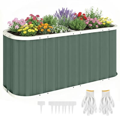Outsunny Garden Bed-Gegalvaniseerd staal, kunststof-136L x 53B x 61H cm-Groen