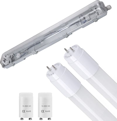 LED Waterdichte TL Armatuur met T8 G13 Buizen - Velvalux Strela - 60cm - Dubbel - Koppelbaar - Waterdicht IP65 - 16W 1920lm - 865 Helder/Koud Wit 6500K | Vervangt 138W