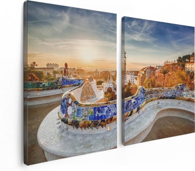 Artaza Canvas Schilderij Tweeluik Park Güell in Barcelona - 120x80 - Foto Op Canvas - Canvas Print