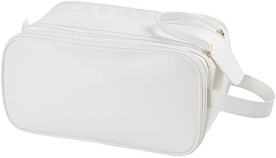 Toilettas - Heren & Dames - 3-Laags Reis Cosmetische Tas - Draagbare PU-Leer Organizer met Handvat - Waterdichte Oxford Stof - Grote Capaciteit Beautycase - Wit