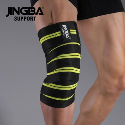 1 pièce de genouillères de compression Bandes pressurisées de fitness pour salle de sport Haltérophilie Squat Entraînement Bandages élastiques Support de jambe jaune
