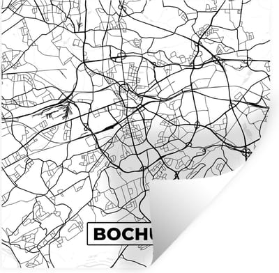Muurstickers - Sticker Folie - Plattegrond - Bochum - Kaart - Stadskaart - 100x100 cm - Plakfolie - Muurstickers Kinderkamer - Zelfklevend Behang XXL - Zelfklevend behangpapier - Stickerfolie
