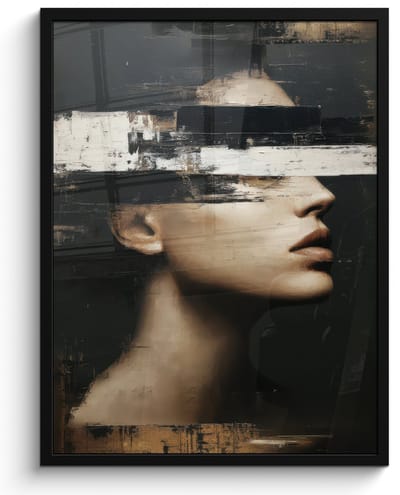 Poster in lijst - Fotolijst 60x80 cm - Posters - Gezicht - Vrouw - Zwart - Abstract - Posterlijst zwart - Decoratie - Wanddecoratie woonkamer - Muurdecoratie slaapkamer