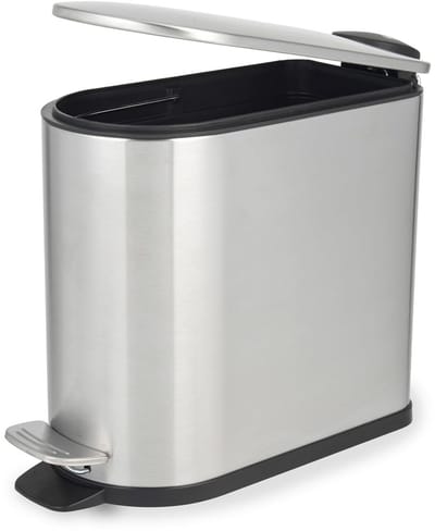 5 Liter Pedalafvalbak - Soft Closing Deksel, D-Vormige Afvalemmer voor Badkamer, Slaapkamer, Kantoor en Keuken, RVS
