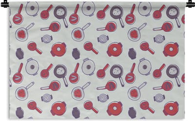 Wandkleed - Wanddoek - Patroon - Koken - Pan - Eten - 180x120 cm - Wandtapijt