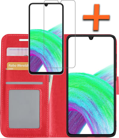 Hoes - Met Screenprotector - Geschikt voor Samsung Galaxy A33 - Luxe Pasjeshouder - Bookcase Portemonee - Flip Case - Kunstleer Book Case - Flipcase - Book Cover - Walletcase - PortemonneeHoes - Rood