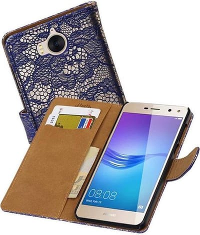 Lace Bookstyle Wallet Case Hoesjes Geschikt voor Huawei Y5 / Y6 2017 Blauw