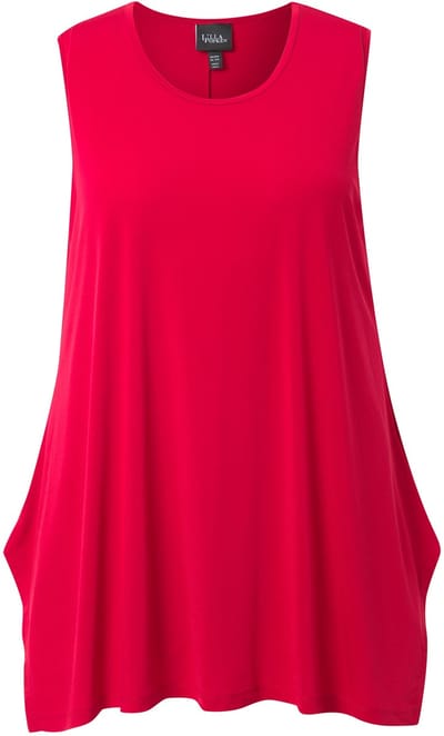 Ulla Popken - Dames - Jersey top puntzoom A-lijn ronde hals mouwloos - Lychee - Maat 58+