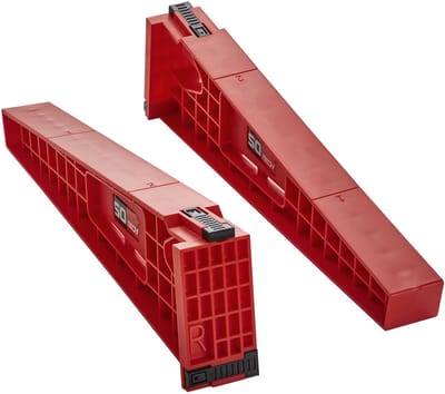 SOTECH 1 paar montagehulpen voor ladegeleiders (links / rechts) 355 x 47,5 x 99,5 mm, rood, montagehulp voor volledig uittrekbare ladegeleiders, gedeeltelijk uittrekbare ladegeleiders
