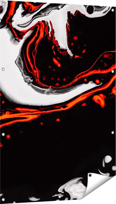 Gards Tuinposter Abstracte Kunst - Zwart en Wit met Rood - 80x120 cm - Tuindoek - Tuindecoratie - Wanddecoratie buiten - Tuinschilderij