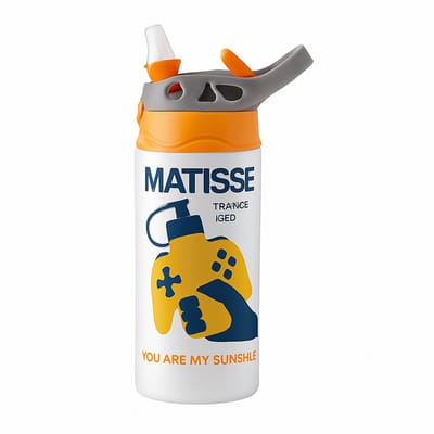 Stijlvolle 'Il_1140xN.8155609628_rr02' Drinkfles – Klassieke Waterfles voor Design Liefhebbers - Waterfles voor kinderen (wit/oranje)