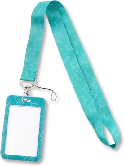Travel Cords - keycord met pashouder Schildpadden Turquoise - uitschuifbaar - eenzijdig transparant venster - lanyard - passen, sleutels en telefoon - met telefooncord - hardcase