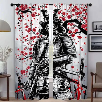 Japanse Samurai Halloween Decoratie Moderne Woonkamer Gordijnen voor Camera Verduisteringsgordijn Keukengordijnen 2 Stuks Shades W50xH70cmx2pcs-CL