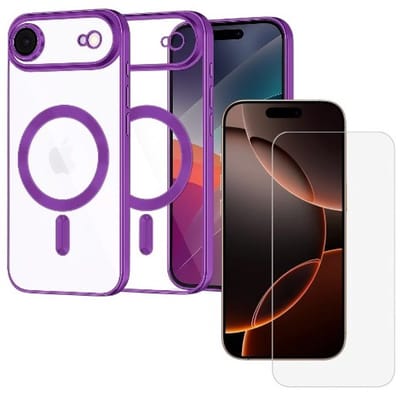 Backcover hoesje Geschikt voor: iPhone 17 Air met geïntegreerde Camera lens bescherming + 1x Screen protector [magnetische hoes] compatibel met MagSafe Dames Heren - Paars