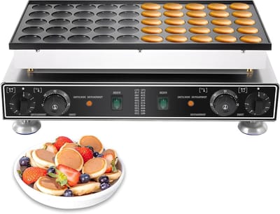 Poffertjesmaker 50 gaten - Wafelijzer - Commercieel bakken - Temperatuurregeling 50-300°C - 655 x 22 x 38 cm - Zilver