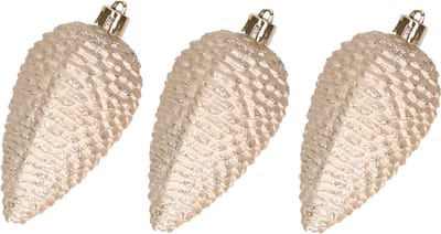 Decoris Kersthangers dennenappels - 6x st - champagne - glitter - 8 cm - kunststof - kerstversiering