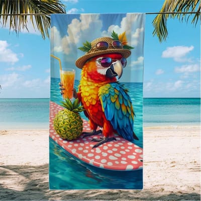 Serviette de plage colorée pour planche de surf tropicale en microfibre avec perroquet et ananas, grande serviette de bain et de sport pour les vacances d'été 150X70cm(59x27.5in)
