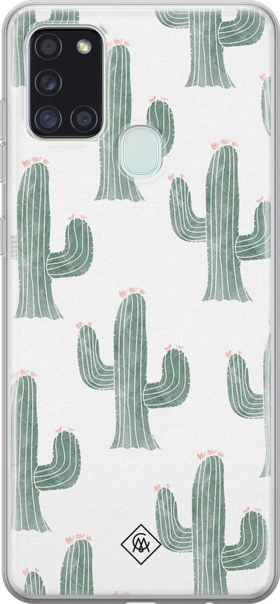 Casimoda® hoesje - Geschikt voor Samsung A21s - Cactus Print - Backcover - Siliconen/TPU - Roze