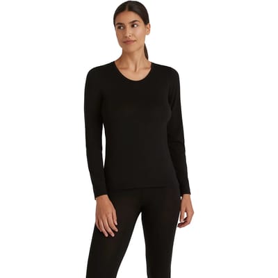FALKE Daily ClimaWool Crew Neck sneldrogend wol lyocell top van onderlaag dames zwart - maat M