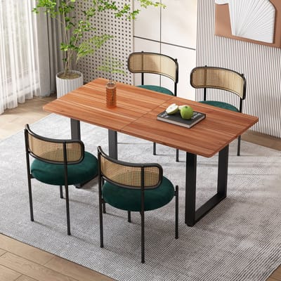 Gutent Eetkamerstoel, Groener(Tafel niet inbegrepen) , Rotan Lounge Stoel, Set van 4, Moderne Minimalistische Lounge Stoel met Vier Metalen Steunen, Woonkamer en Slaapkamer Stoel, Fluwelen Afwerking