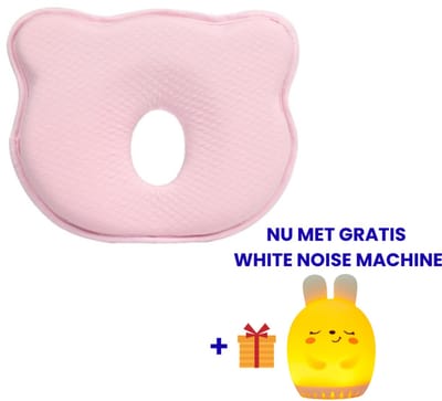 Minnia™ - Ergonomisch Babykussen - Memory Foam Babykussen - Tegen plat achterhoofd - Baby Steunkussen - Kraamcadeau - Roze - MET GRATIS WHITE NOISE MACHINE