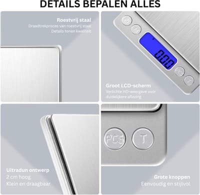 NBAP® Precisie Weegschaal - Weegschaal 0 01 gram - Keuken - Zilver met Zwart