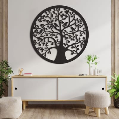Wanddecoratie Levensboom - Wanddecoratie Tree Of Life - Muurdecoratie Levensboom - Wanddecoratie Hout - Muurdecoratie Woonkamer - Wanddecoratie Woonkamer - Wanddecoratie Industrieel - Wanddecoratie Dieren - Home Decor - Wall Line Art - 59 x 59 cm