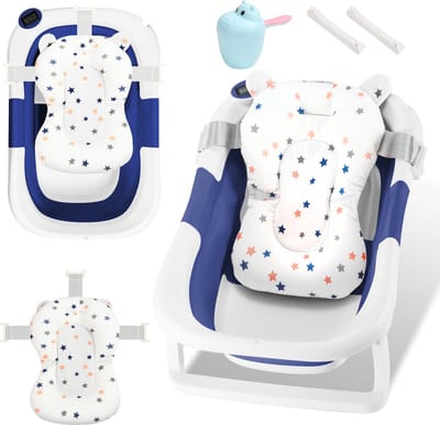 Opvouwbaar Baby Bad - Babybadje met Digitale Thermometer - Kinderbad - Incl Badkussen - Blauw