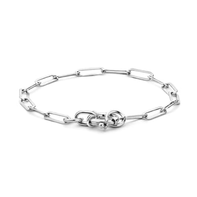 Zilver Gerhodineerd Armband Paperclip Platte Buis 3,8 Mm 17 Cm Met Groot Springslot 1334883