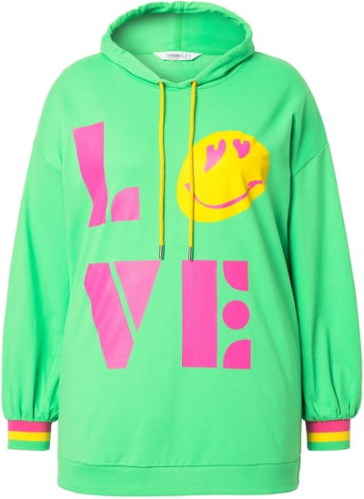 Angel of Style - Dames - Hoodie LOVE SMILEY-motief sweater met capuchon - Mintgroen - Maat 46
