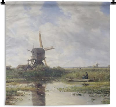 Wandkleed - Wanddoek - Molen - Willem Roelofs - Oude meesters - Kunst - 180x180 cm - Wandtapijt