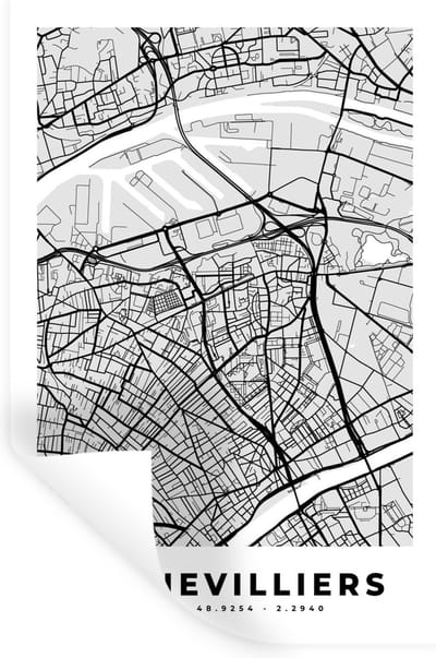 Muurstickers - Sticker Folie - Plattegrond – Kaart – Stadskaart – Frankrijk – Gennevilliers - 20x30 cm - Plakfolie - Muurstickers Kinderkamer - Zelfklevend Behang - Zelfklevend behangpapier - Stickerfolie