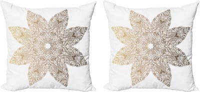 ABAKUHAUS Mandala decoratieve kussenhoes, 2-pack, met bloemen en ombre-effect, moderne accent, dubbelzijdige digitale print, 50x50 cm, donkerbruin