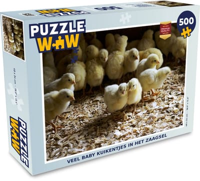 Puzzel Veel baby kuikentjes in het zaagsel - Legpuzzel - Puzzel 500 stukjes