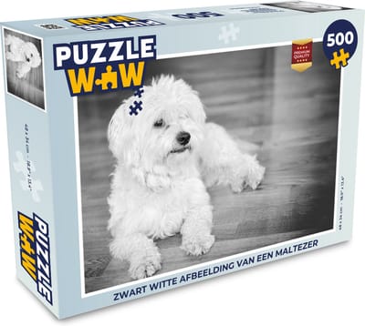 Puzzel Zwart witte afbeelding van een Maltezer - Legpuzzel - Puzzel 500 stukjes