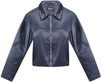 Comfortabele Geweven Polyester Damesjas met Geknipte Lengte en Ritssluiting - Blauw - Maat L