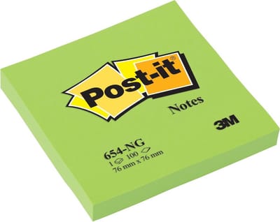 Memoblok Post-it 654 76x76mm neon groen 100 vel | 6 stuks