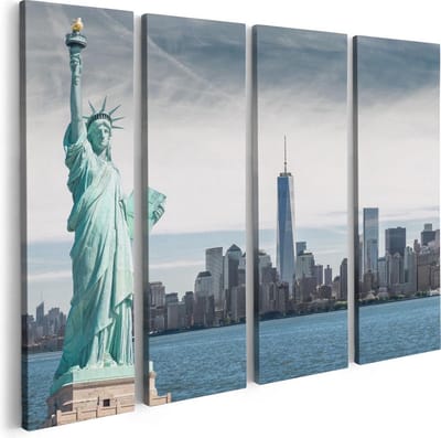 Artaza Canvas Schilderij Vierluik Vrijheidsbeeld In New York  - 80x60 - Foto Op Canvas - Canvas Print