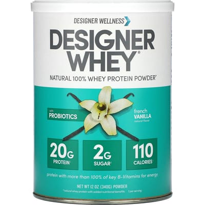 Designer Wellness, Designer Whey, Protéine de lactosérum 100% naturelle, Vanille française, 12 oz (340 g)