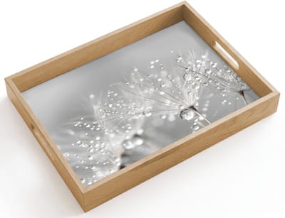 Dienblad hout 40x30 cm - Schootdienblad - Paardenbloem - Waterdruppels - Stilleven - Modern - Borrelplank rechthoek - Plateau dienbladen