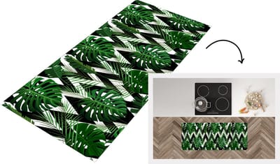 Keukenloper - Loper keuken - Monstera - Zwart Wit - Patronen - 120x50 cm - Keukenloper vinyl