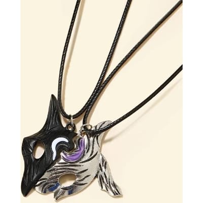 Creativiteit Spel Zwart en Wit Persoonlijkheid Hanger Ketting Qian Jue Schaap en Wolf masker Mannen en Vrouwen Koppel Feest Ketting black