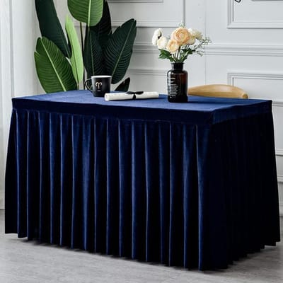 Fluwelen tafelkleed Rechthoekige conferentie-expositietafelhoes Wit / Zwarte tafelrok voor bruiloft, evenement, feest, bureaudecoratie 160x60x75cm Vloot