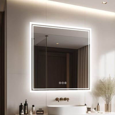 LUVODI Badkamerspiegel met verlichting - 80 cm vierkante LED-wandspiegel - Dimbaar 3 kleurenmodi - Anti-condens - IP56-gecertificeerd