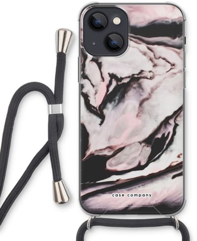 Case Company® - Hoesje met koord geschikt voor iPhone 13 mini hoesje met Koord - Roze stroom - Telefoonhoesje met Zwart Koord - Bescherming aan alle Kanten en Over de Schermrand