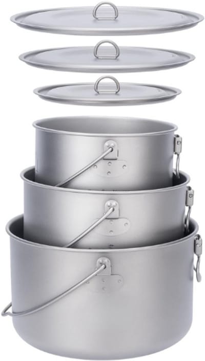 Thuys – Titanium Pannenset – 1,3L –1,95L – 2,9L – Camping Soeppan – Met Deksel – Lichtgewicht Kookgerei