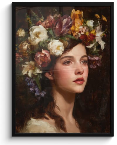 Poster in lijst - Fotolijst 60x80 cm - Posters - Portret - Vrouw - Bloemen - Posterlijst zwart - Decoratie - Wanddecoratie woonkamer - Muurdecoratie slaapkamer