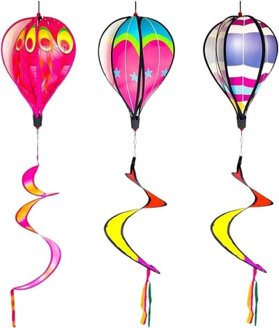 Heteluchtballon Windspinners - Tuindecoratie Roterend - Buiten Decoratie - Regenboog Kleuren Effect - Set van 3 - Regenboog