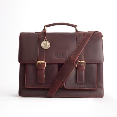 DE LAMASSU® (Graham) business laptoptas van leer – laptopvak 15,6 inch – unisex aktetas voor werk, kantoor & reizen – waterafstotend en elegant