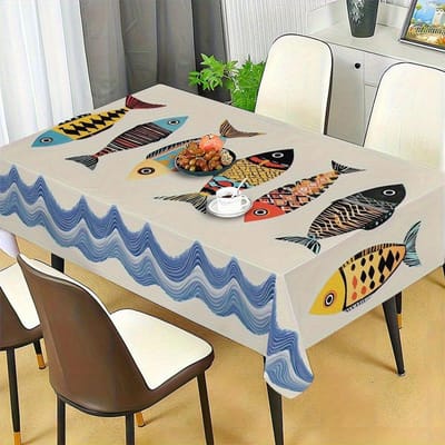 Nappe Rectangle Imprimé Poisson Dessin Animé pour Décoration de Table Lavable Colorée Poisson Nappe de Table de Cuisine Salle à Manger Décorations de Fête à Domicile 100x160cm